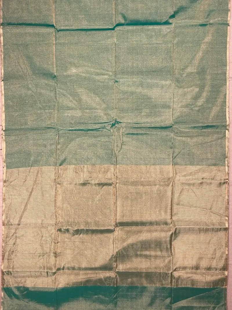 Pallu of green plain tissue-cotton Maheshwari saree