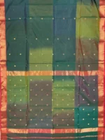 green-shaded-Maheshwari silk-cotton-pallu Pallu of green Shaded Maheshwari silk-cotton saree with butti