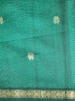 Border closeup of Green silk-cotton Maheshwari saree