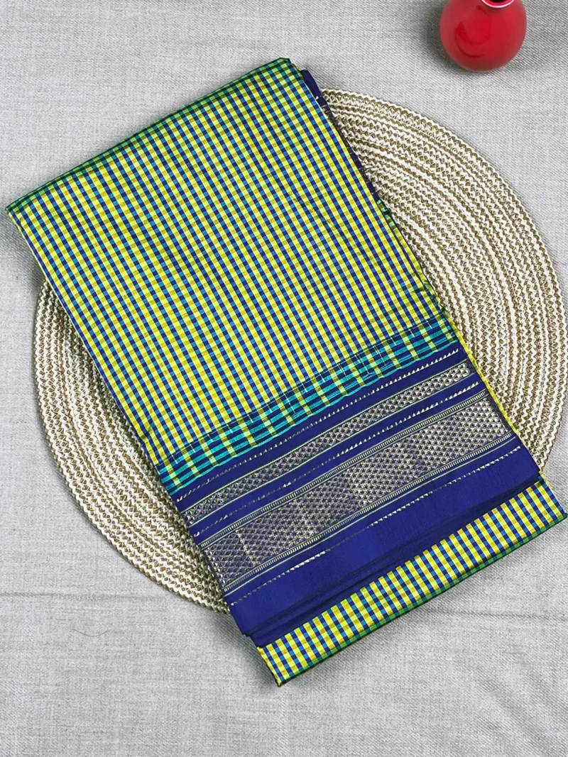 Olive green with micro checks pure silk Ilkal saree