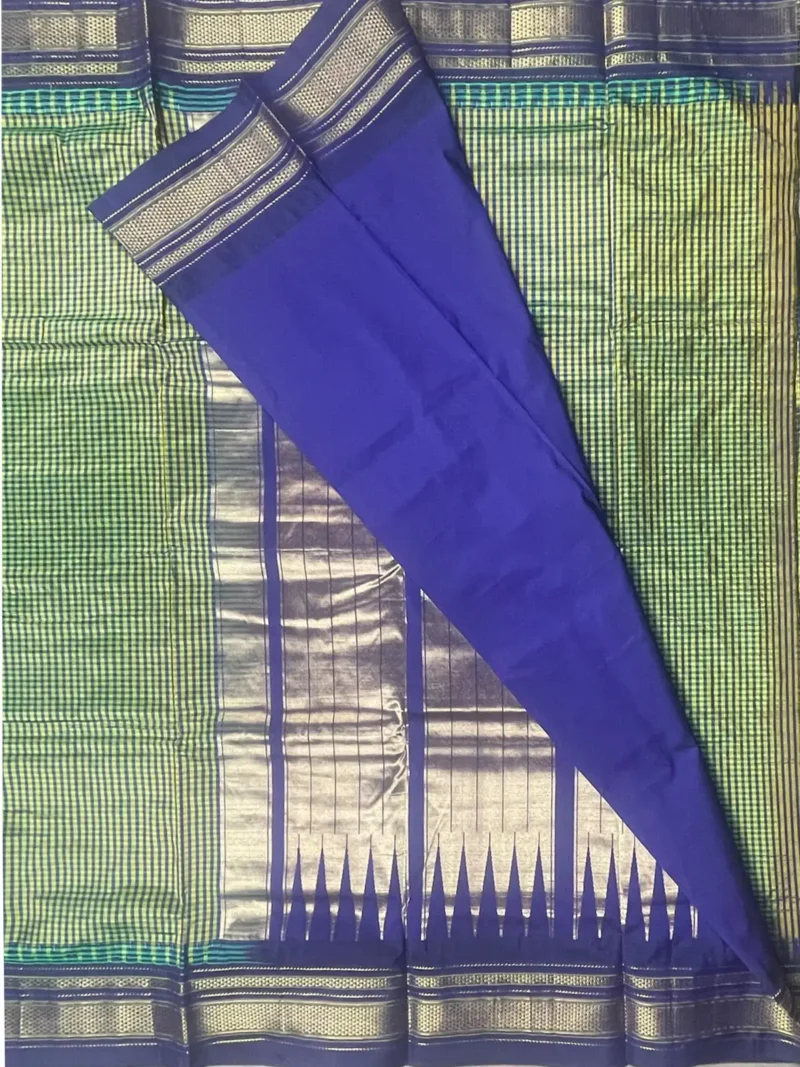 Blouse of Olive green with micro checks pure silk Ilkal saree