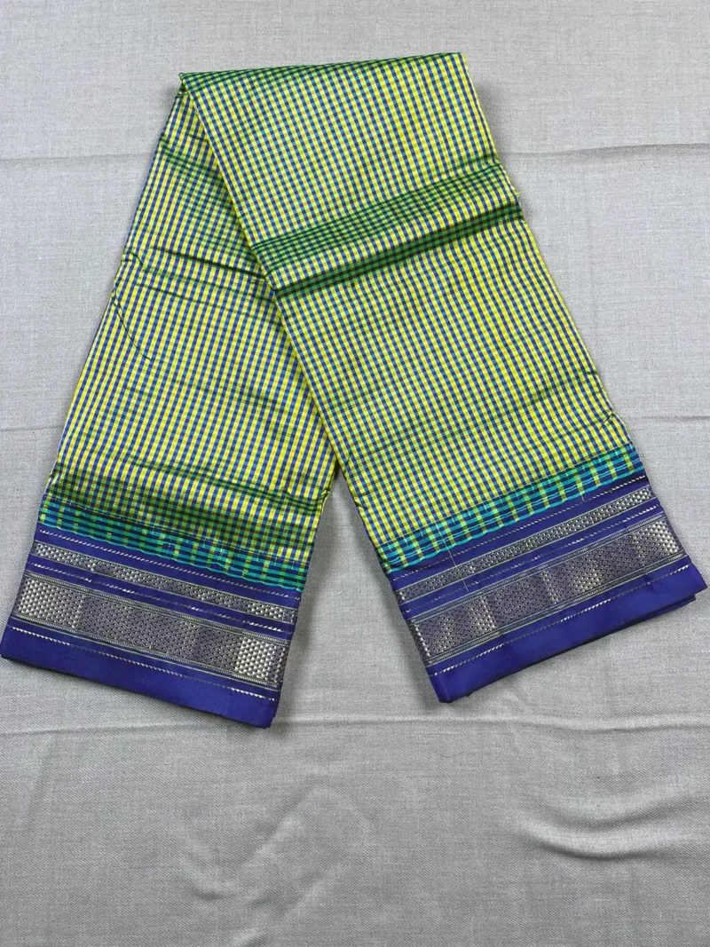 Olive green with micro checks pure silk Ilkal saree