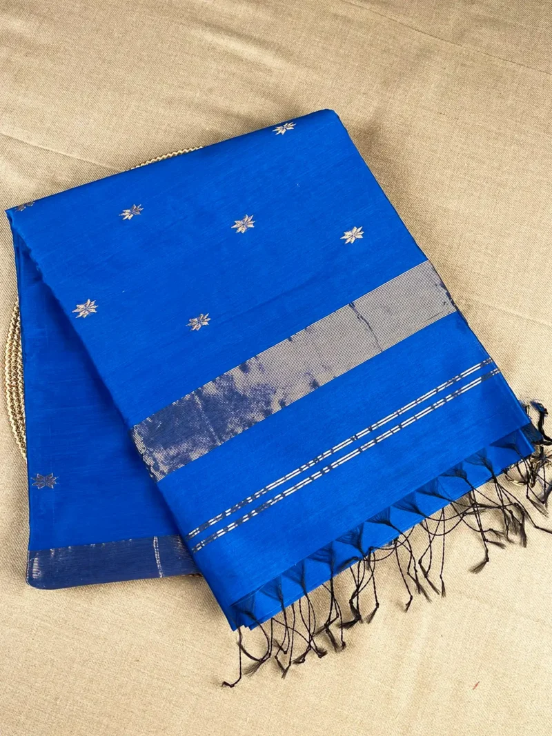 Ink blue silk-cotton Maheshwari saree