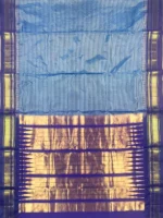 Pallu of Light blue with micro checks and blue border pure silk Ilkal saree