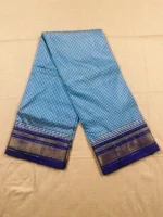 Light blue with micro checks and blue border pure silk Ilkal saree