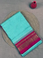 Pistachio Ilkal pure silk saree with micro checks and red border