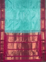 Pallu of Pistachio Ilkal pure silk saree with micro checks and red border