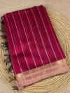 Maroon Maheshwari silk cotton saree with thread lines
