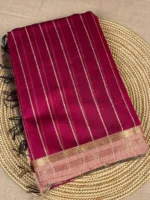 Maroon Maheshwari silk cotton saree with thread lines