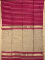 Pallu of maroon Maheshwari silk cotton saree with thread lines