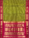 Pallu of Mustard yellow with micro checks and red border pure silk Ilkal saree