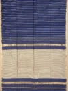 Pallu of navy blue Maheshwari silk cotton saree with thread lines