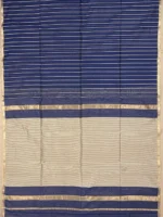 navy blue-thread-lines-maheshwari-silk-cotton-pallu Pallu of navy blue Maheshwari silk cotton saree with thread lines