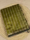 Olive green Maheshwari silk cotton saree with thread lines