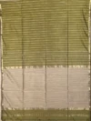 Pallu of olive green Maheshwari silk cotton saree with thread lines