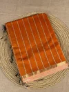 Orange Maheshwari silk cotton saree with thread lines
