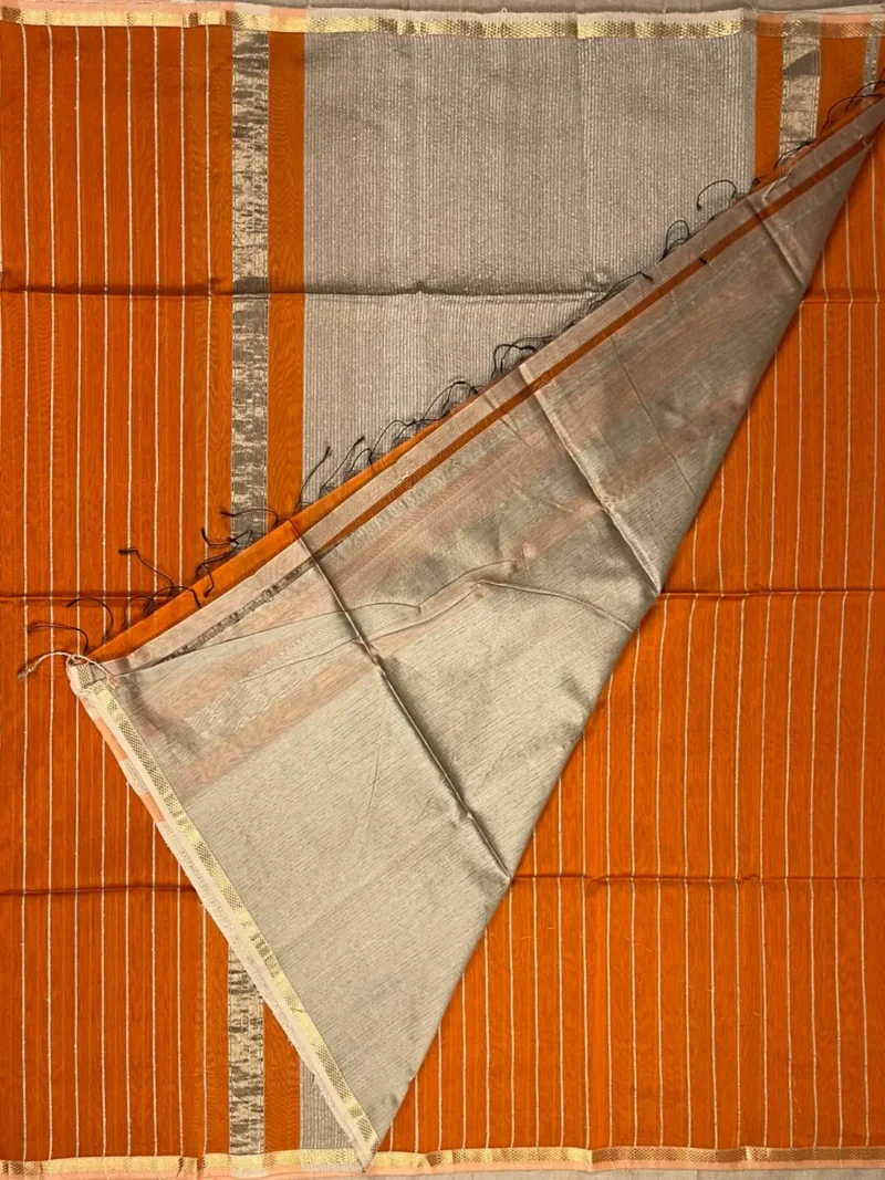 Blouse of orange Maheshwari silk cotton saree with thread lines