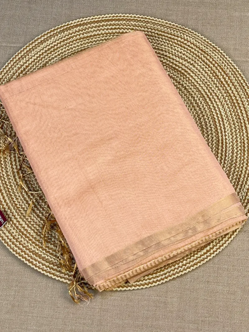 peach colour-plain tissue cotton Maheshwari Peach colour plain tissue-cotton Maheshwari saree