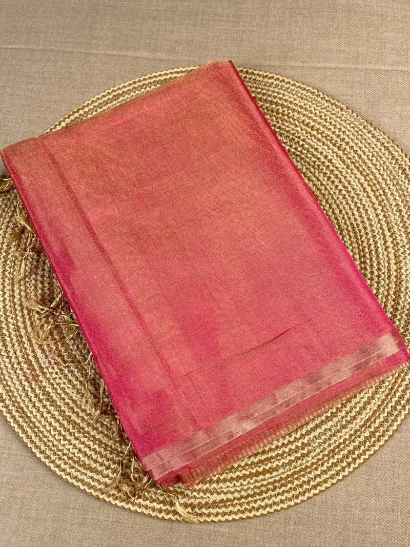 pink-plain tissue cotton Maheshwari Pink plain tissue-cotton Maheshwari saree