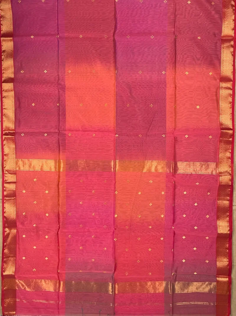 Pallu of pink Shaded Maheshwari silk-cotton saree with butti