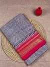Pink with micro checks and red border pure silk Ilkal saree