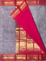 Blouse of Pink with micro checks and red border pure silk Ilkal saree
