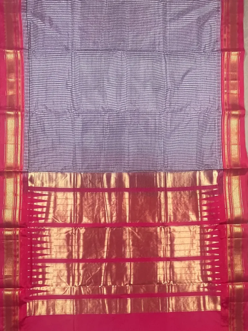 Pallu of Pink with micro checks and red border pure silk Ilkal saree