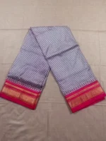 Pink with micro checks and red border pure silk Ilkal saree