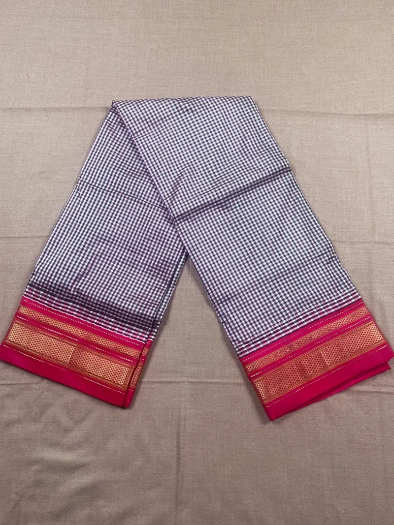 Pink with micro checks and red border pure silk Ilkal saree