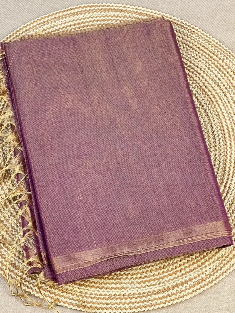 Purple plain tissue-cotton Maheshwari saree