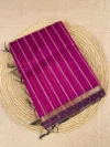 Purple Maheshwari silk cotton saree with thread lines
