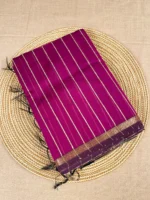 purple-thread-lines-maheshwari-silk-cotton Purple Maheshwari silk cotton saree with thread lines