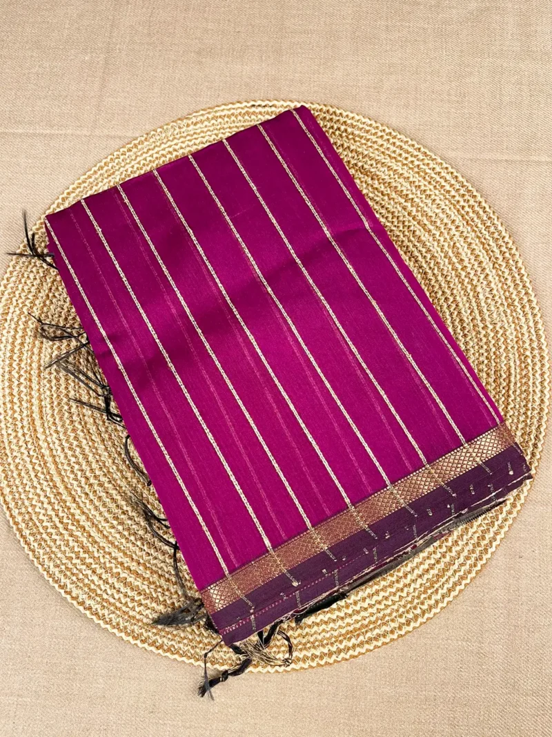 purple-thread-lines-maheshwari-silk-cotton Purple Maheshwari silk cotton saree with thread lines