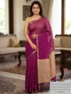 Mannequin wearing purple silk cotton Maheshwari saree with thread lines