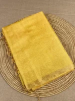 Yellow plain tissue-cotton Maheshwari saree
