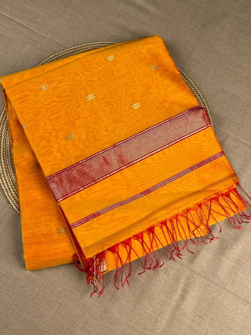 Yellow silk-cotton Maheshwari saree