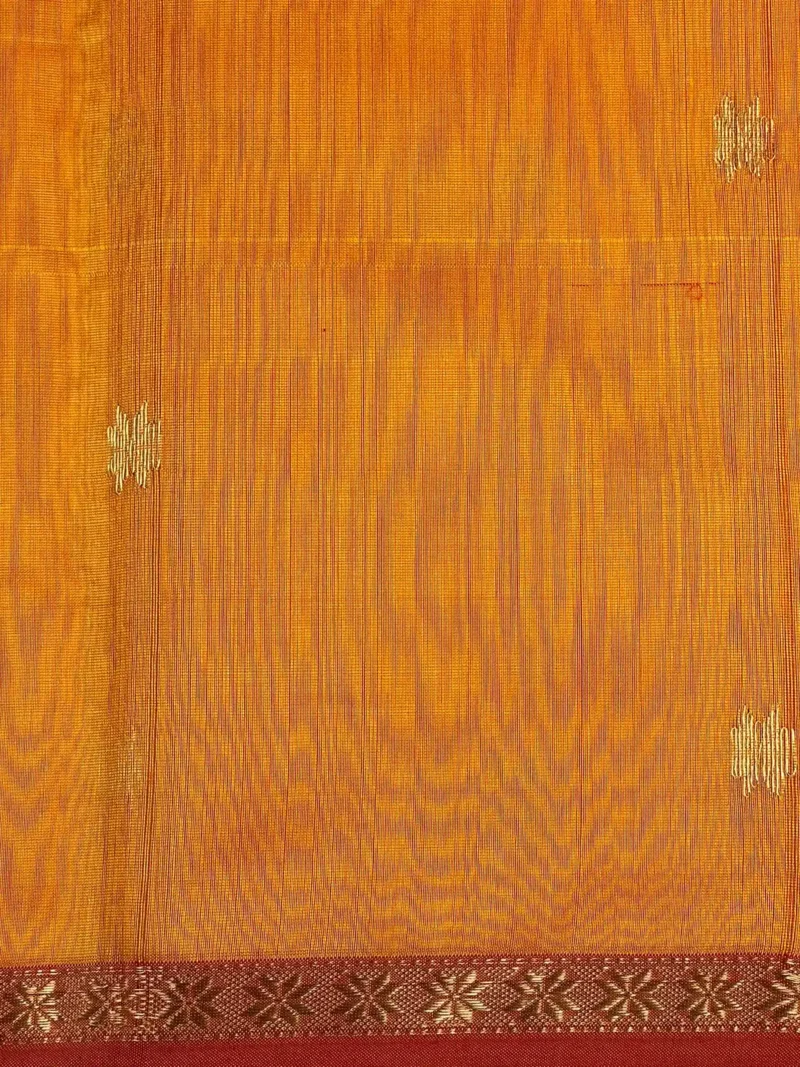 Border closeup of Yellow silk-cotton Maheshwari saree