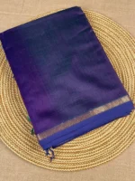 Blue shaded plain silk-cotton Maheshwari saree