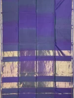 Pallu of Blue shaded plain silk-cotton Maheshwari saree