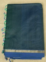 Green shaded plain silk-cotton Maheshwari saree