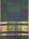 Pallu of Green shaded plain silk-cotton Maheshwari saree