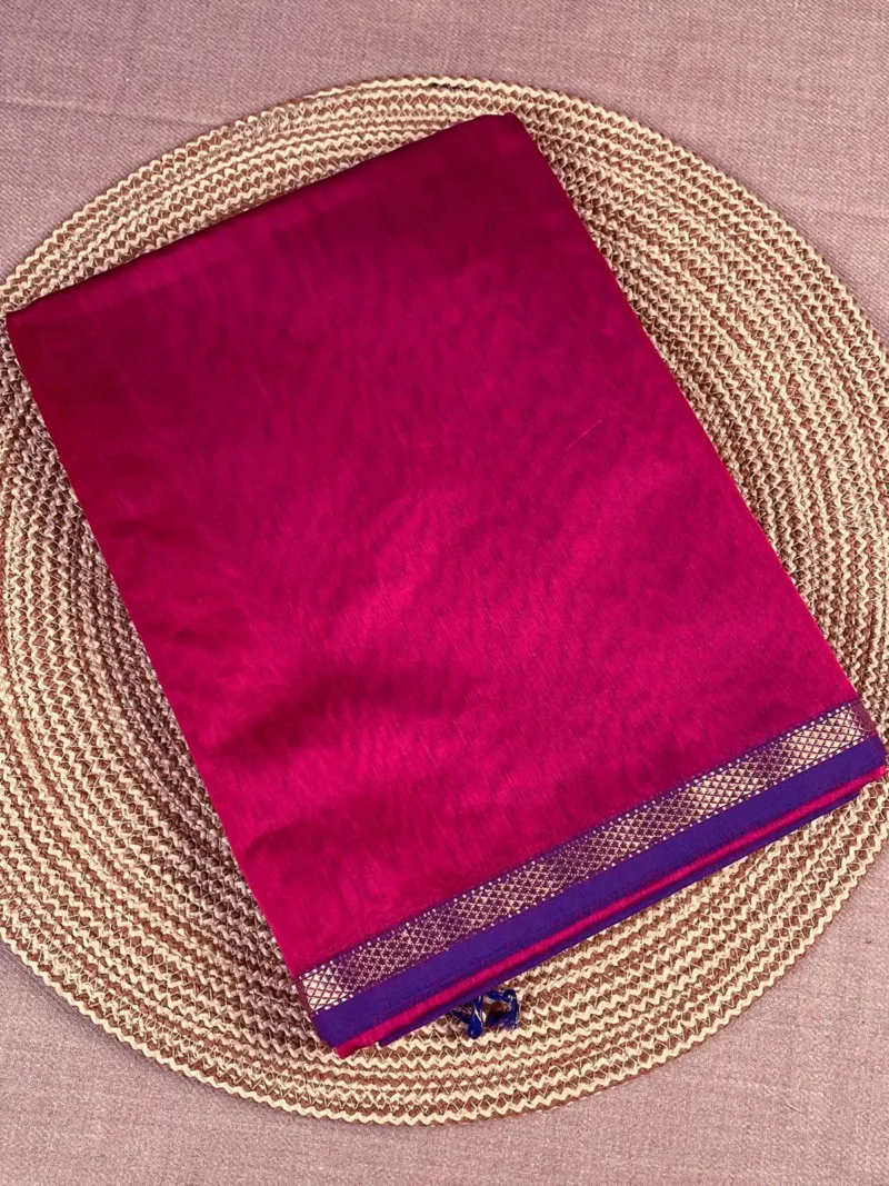 Magenta shaded plain silk-cotton Maheshwari saree