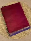 Maroon shaded plain silk-cotton Maheshwari saree