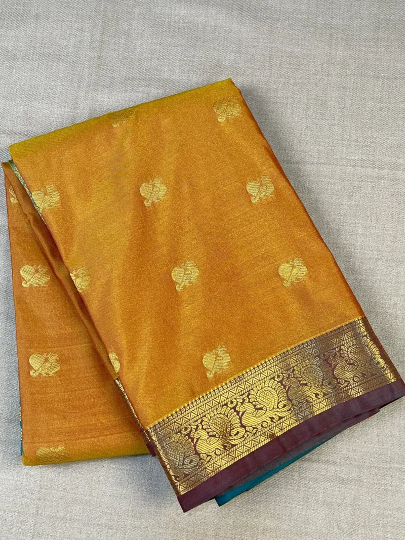 Mustard yellow soft Kanchipuram Silk Saree