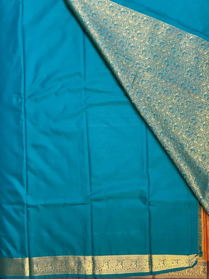 Blouse of mustard yellow soft Kanchipuram Silk Saree