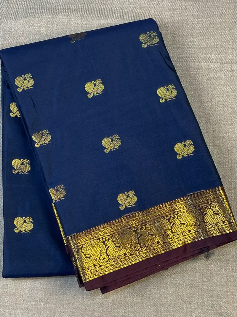 Navy blue soft Kanchipuram Silk Saree