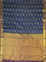 Pallu of navy blue soft Kanchipuram Silk Saree
